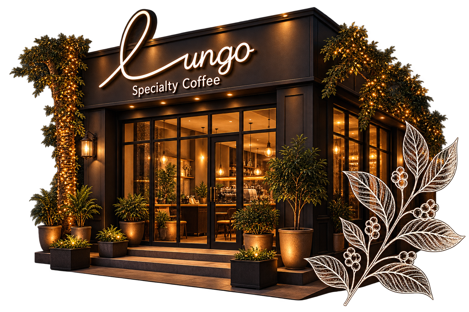 The Lungo cafe at night