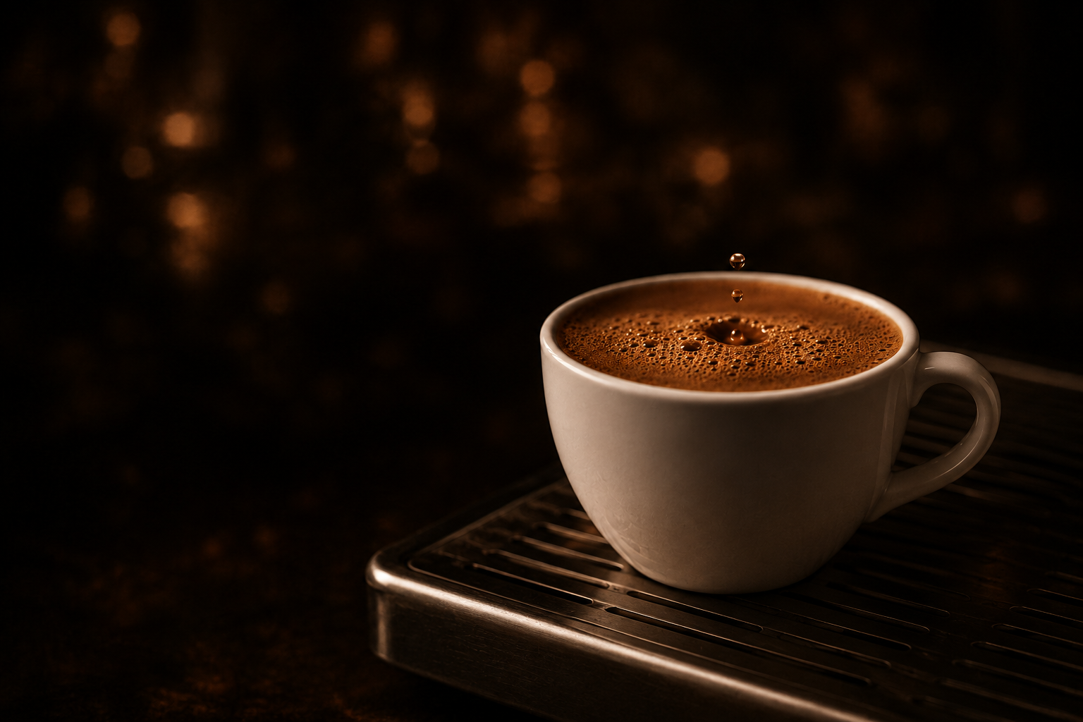 A close view of fresh crema settling in a Lungo cup